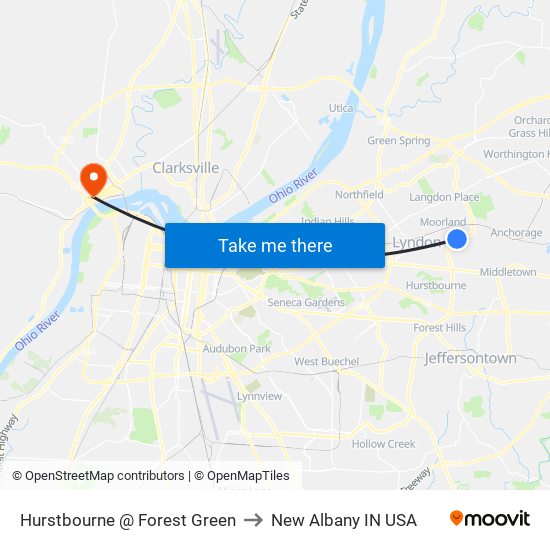 Hurstbourne @ Forest Green to New Albany IN USA map