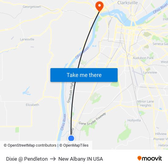 Dixie @ Pendleton to New Albany IN USA map