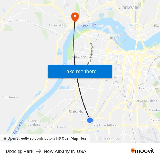 Dixie @ Park to New Albany IN USA map
