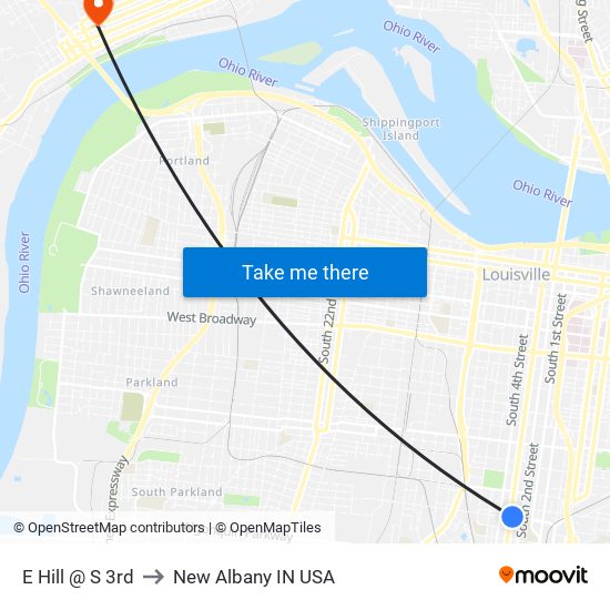 E Hill @ S 3rd to New Albany IN USA map