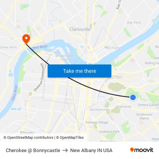 Cherokee @ Bonnycastle to New Albany IN USA map