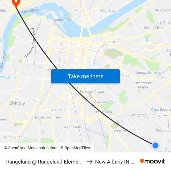 Rangeland @ Rangeland Elementary to New Albany IN USA map