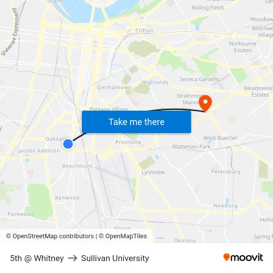 5th @ Whitney to Sullivan University map