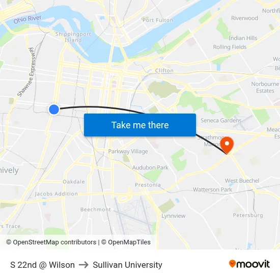 S 22nd @ Wilson to Sullivan University map