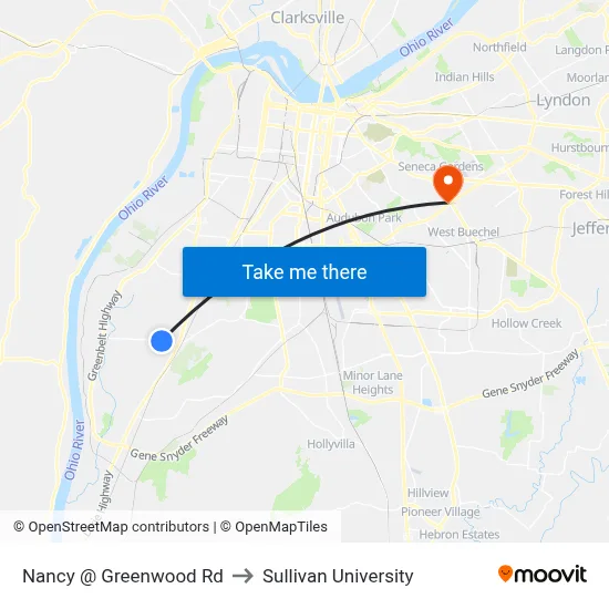 Nancy @ Greenwood Rd to Sullivan University map