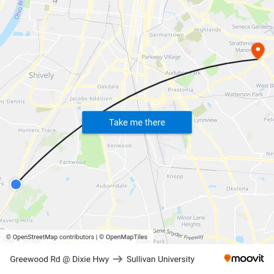 Greewood Rd @ Dixie Hwy to Sullivan University map