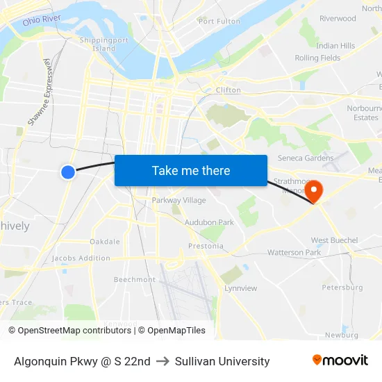 Algonquin Pkwy @ S 22nd to Sullivan University map