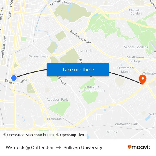 Warnock @ Crittenden to Sullivan University map
