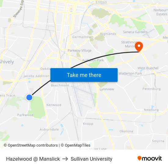 Hazelwood @ Manslick to Sullivan University map