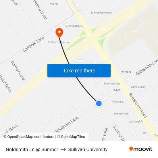 Goldsmith Ln @ Sumner to Sullivan University map