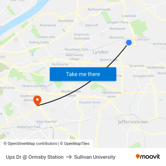 Ups Dr @ Ormsby Station to Sullivan University map