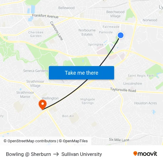 Bowling @ Sherburn to Sullivan University map