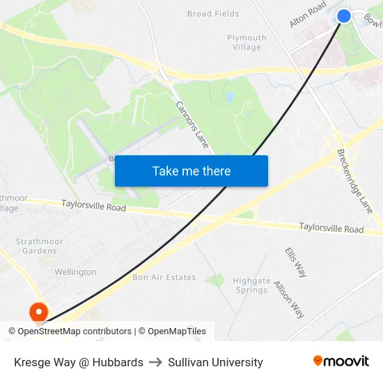 Kresge Way @ Hubbards to Sullivan University map