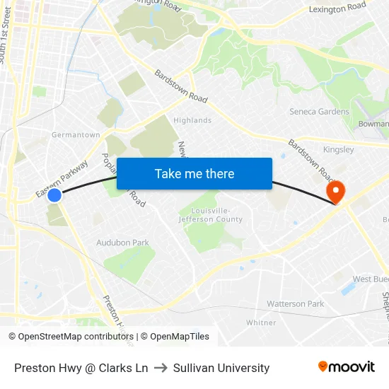 Preston Hwy @ Clarks Ln to Sullivan University map