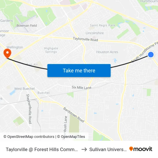 Taylorville @ Forest Hills Commons to Sullivan University map