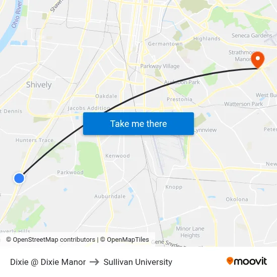 Dixie @ Dixie Manor to Sullivan University map