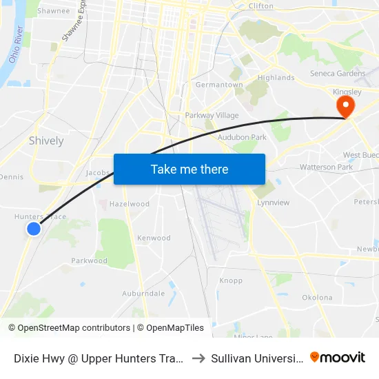 Dixie Hwy @ Upper Hunters Trace to Sullivan University map