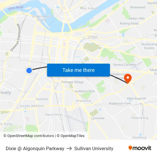 Dixie @ Algonquin Parkway to Sullivan University map