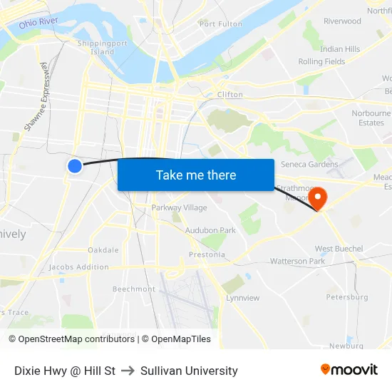 Dixie Hwy @ Hill St to Sullivan University map
