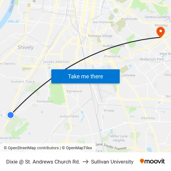 Dixie @ St. Andrews Church Rd. to Sullivan University map