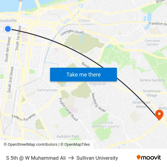 S 5th @ W Muhammad Ali to Sullivan University map
