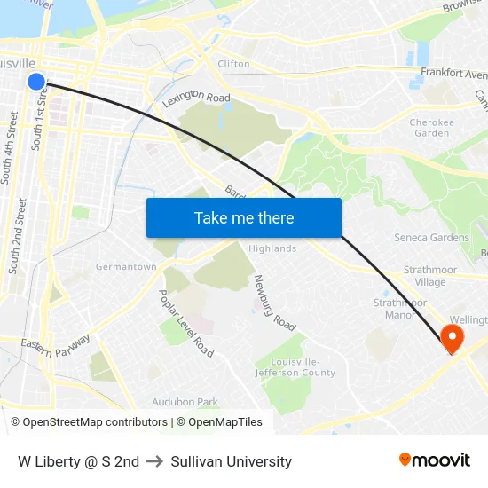 W Liberty @ S 2nd to Sullivan University map