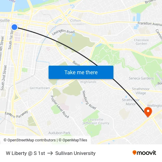 W Liberty @ S 1st to Sullivan University map