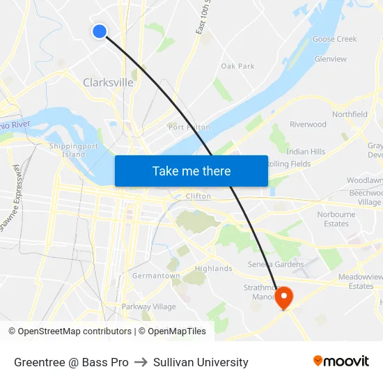 Greentree @ Bass Pro to Sullivan University map