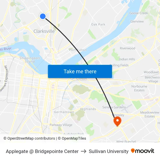 Applegate @ Bridgepointe Center to Sullivan University map