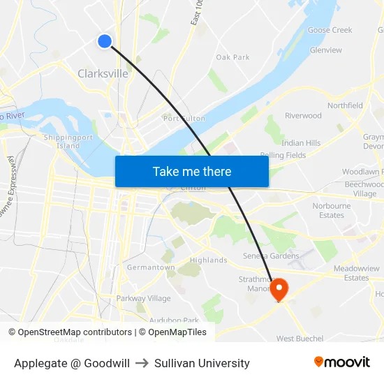 Applegate @ Goodwill to Sullivan University map