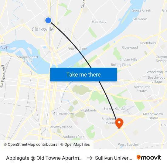 Applegate @ Old Towne Apartments to Sullivan University map