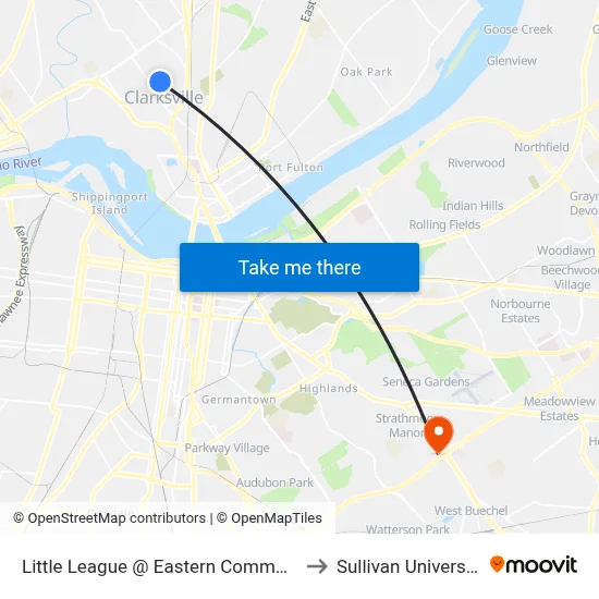 Little League @ Eastern Commons to Sullivan University map