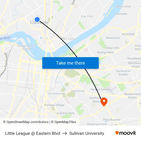 Little League @ Eastern Blvd to Sullivan University map
