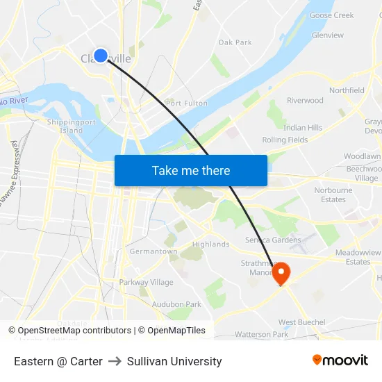 Eastern @ Carter to Sullivan University map