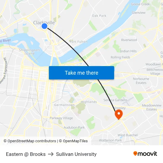 Eastern @ Brooks to Sullivan University map