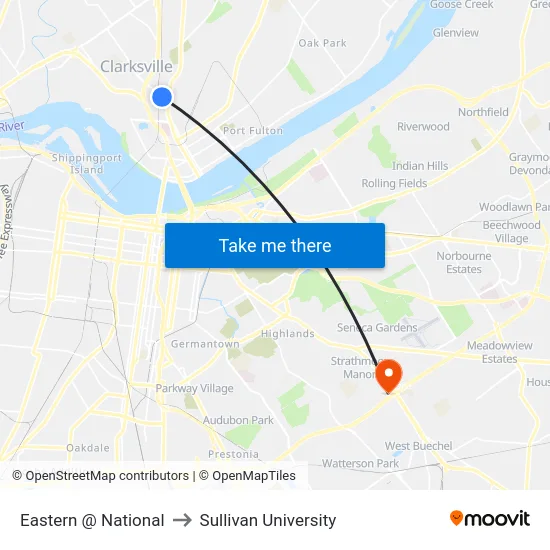 Eastern @ National to Sullivan University map
