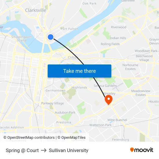 Spring @ Court to Sullivan University map