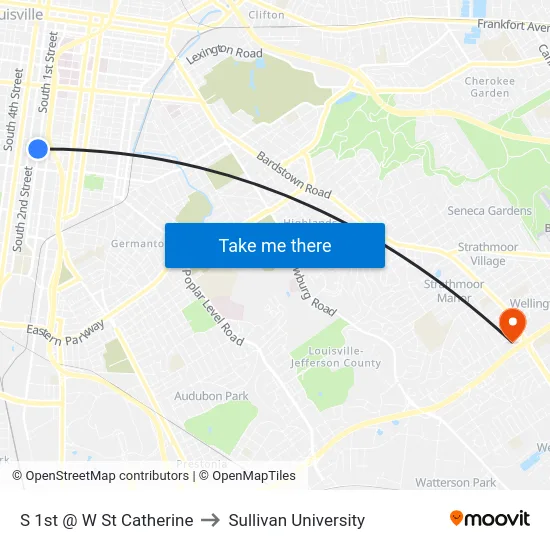 S 1st @ W St Catherine to Sullivan University map
