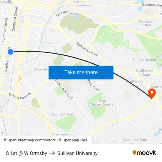 S 1st @ W Ormsby to Sullivan University map
