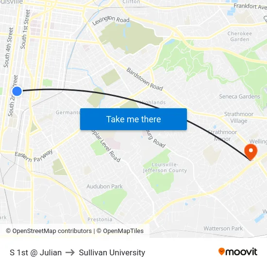 S 1st @ Julian to Sullivan University map