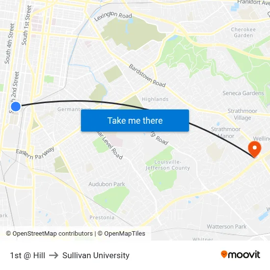 1st @ Hill to Sullivan University map