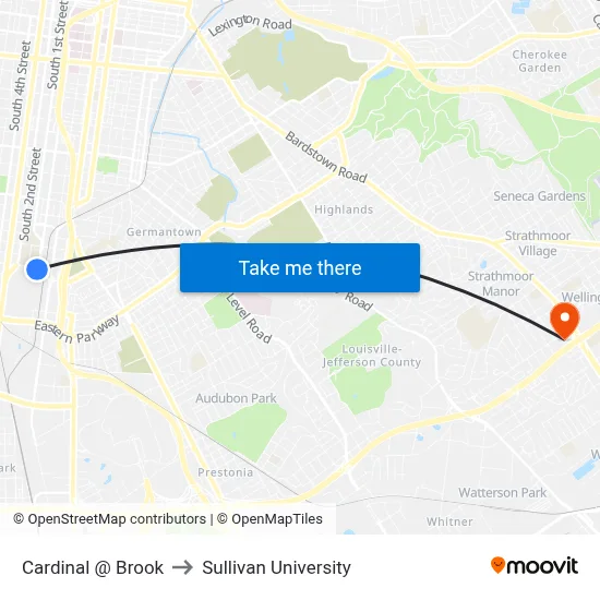 Cardinal @ Brook to Sullivan University map