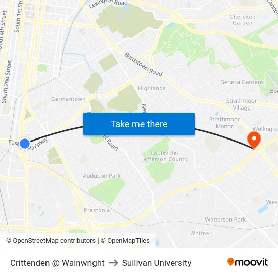 Crittenden @ Wainwright to Sullivan University map