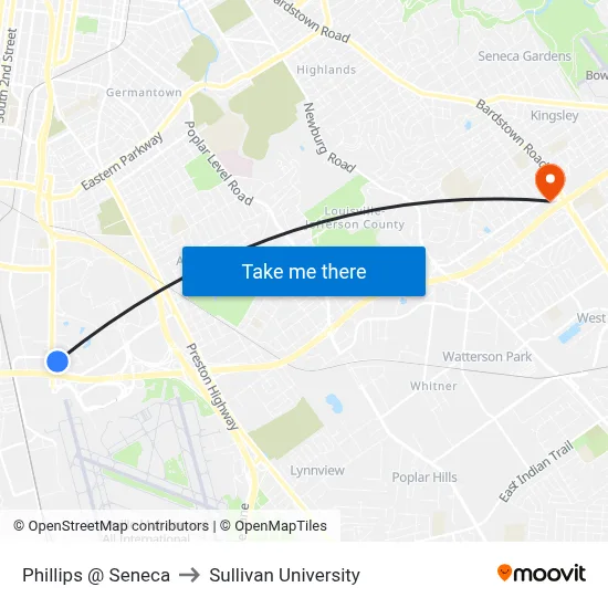 Phillips @ Seneca to Sullivan University map