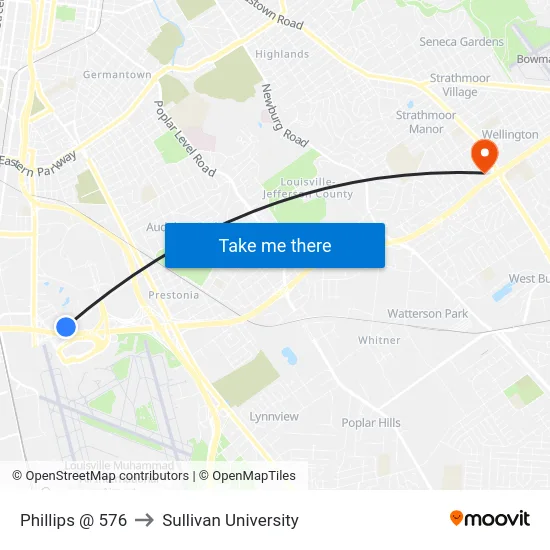 Phillips @ 576 to Sullivan University map