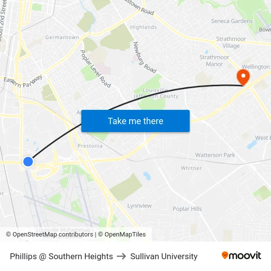 Phillips @ Southern Heights to Sullivan University map