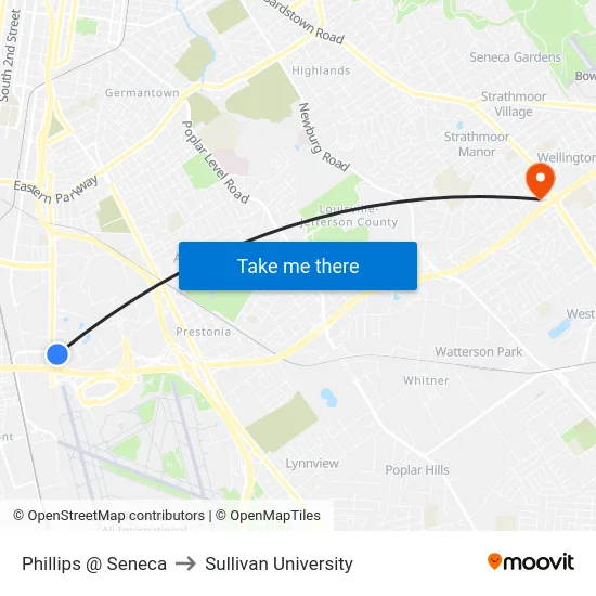 Phillips @ Seneca to Sullivan University map
