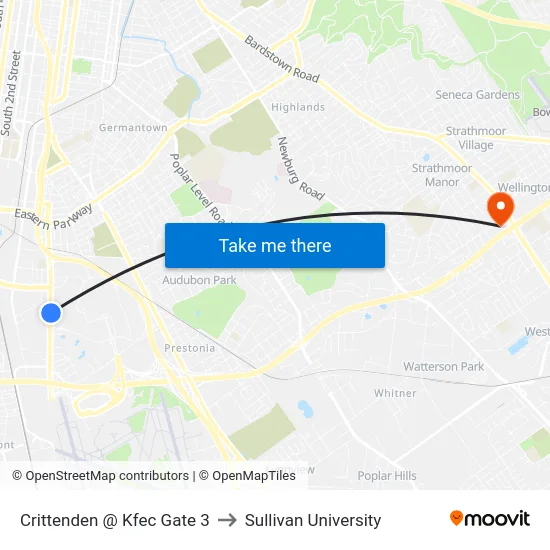 Crittenden @ Kfec Gate 3 to Sullivan University map
