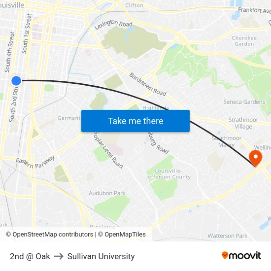 2nd @ Oak to Sullivan University map