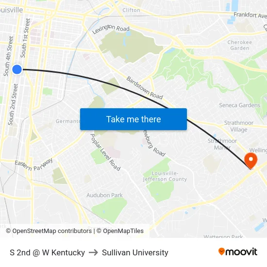S 2nd @ W Kentucky to Sullivan University map